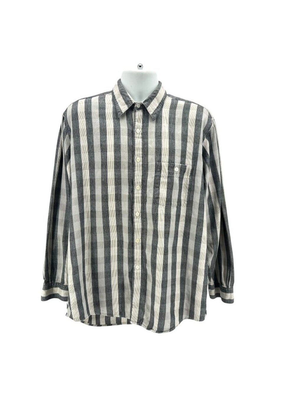 Vintage Perry Ellis Portfolio Mens 16-1/2 34-35 Dress Shirt Check Stripe Woven